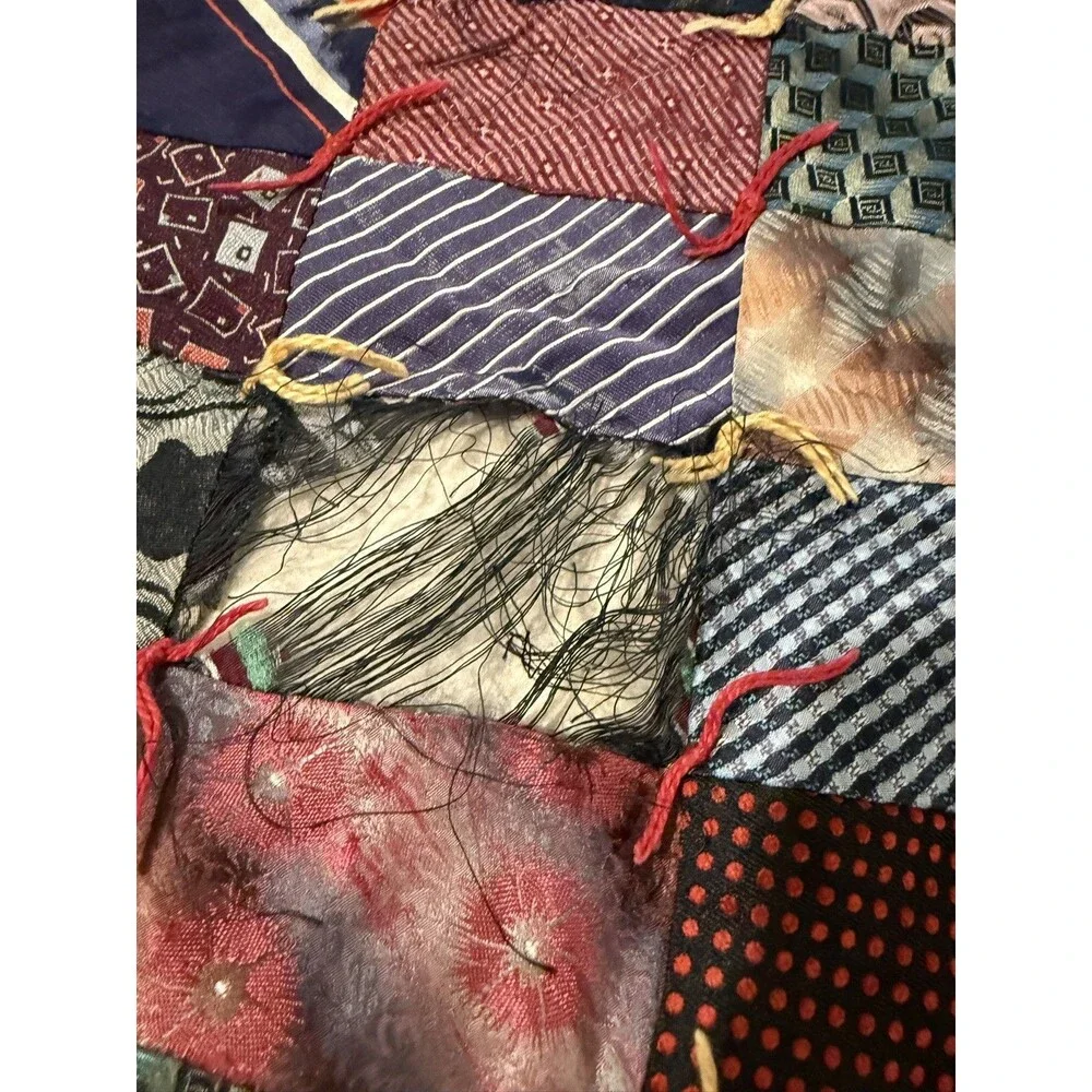 Handmade vintage quilt made from neck ties patchwork full/queen size reversible